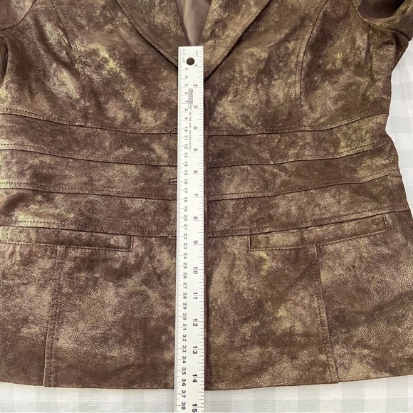 Brown leather blazer BERNARDO gold genuine leather jacket soft classy funky - Picture 11 of 16